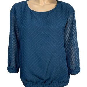 Ann Taylor Factory Textured Blouse Sheer Sleeves S